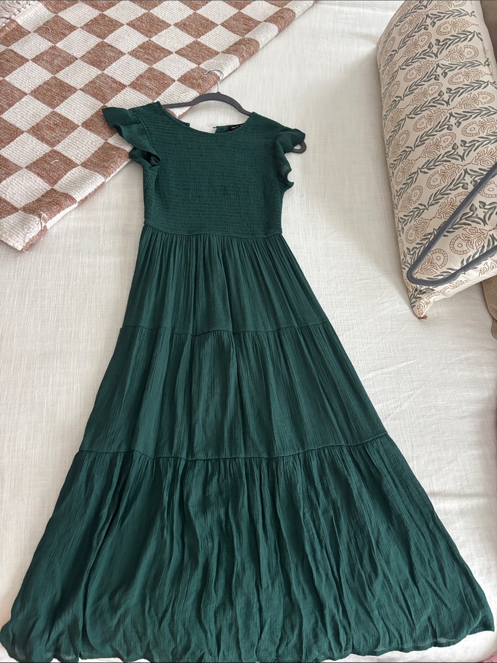 Blu Pepper Dark Green Tiered Maxi Dress with Flutter Sleeves